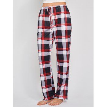 

Plaid Print Pants Drawstring Waist Straight Leg Casual Long Pants, Multicolor