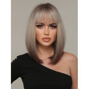 

Stright Ombre Medium Full Bang Wig Capless Synthetic Wig, Multicolor a