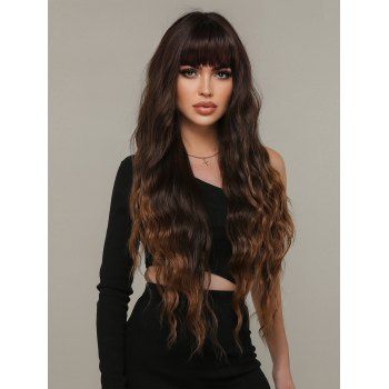 

Ombre Wavy Long Wig Full Bang Capless Synthetic Wig, Deep brown