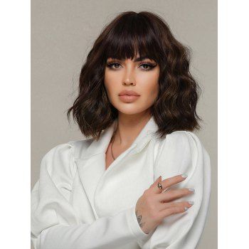 

Hightlight Wavy Medium Wig Full Bang Capless Synthetic Wig, Taupe