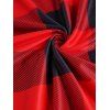 Plaid Print Long Sleeve Modest Dress Flower Lace Panel Crisscross High Waist Dress - RED XXL