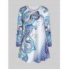 T-shirt Cachemire Imprimé de Grande Taille à Manches Longues - Bleu L