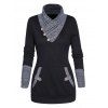 Haut Tricoté en Blocs de Couleurs Contrasté avec Faux Bouton et Poche Kangourou à Manches Longues - Noir XL