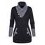 Haut Tricoté en Blocs de Couleurs Contrasté avec Faux Bouton et Poche Kangourou à Manches Longues - Noir XL