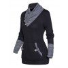 Haut Tricoté en Blocs de Couleurs Contrasté avec Faux Bouton et Poche Kangourou à Manches Longues - Noir XL