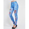 Legging Moulant à Imprimé 3D Cerf de Noël et Flocon de Neige à Carreaux à Taille Haute en Faux Denim - Bleu M