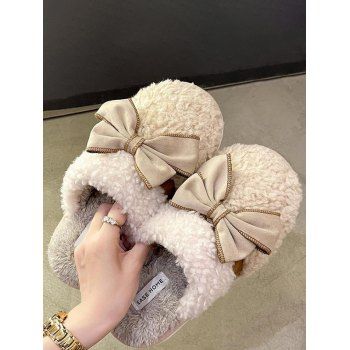 

Bowknot Faux Fur Slippers Anti Slip Warm Winter Slippers, Multicolor