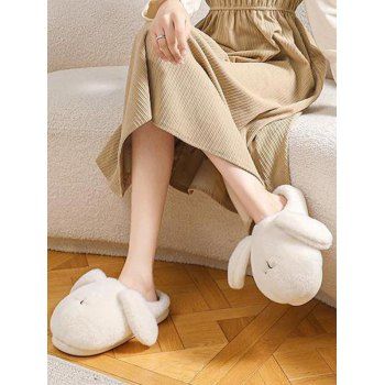 

Cute Rabbit Slippers Faux Fur Warm Anti Slip Indoor Slippers, White