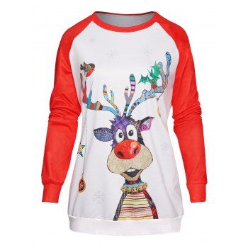 

Christmas Sweatshirt Cute Animal Snowflake Print Colorblock Raglan Sleeve Sweatshirt, Multicolor a