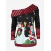 Sweat-shirt Père Noël et Bonhomme de Neige de Grande Taille à Col Oblique - Rouge Vineux L