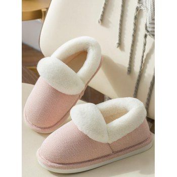 

Two Tone Color Slippers Zig Zag Faux Fur Anti Slip Warm Slippers, Light pink