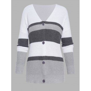 

Colorblock Sweater Cardigan Plunging Neck Button Up Long Sleeve Cardigan, Multicolor