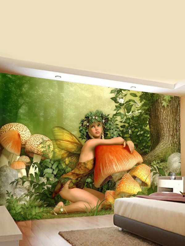 Tapisserie Murale Motif Fille-Champignon et Paysage de Forêt Décor Maison - multicolor 95 CM X 73 CM