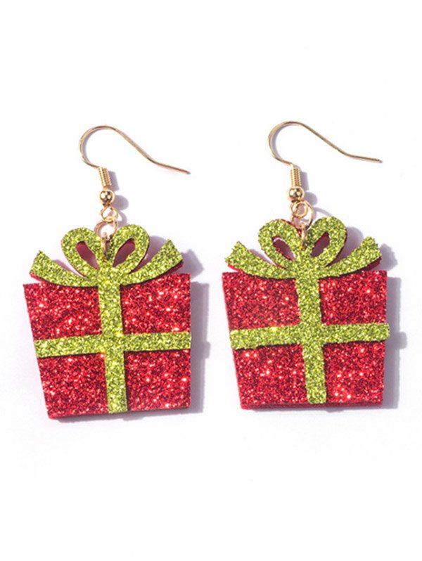 Boucles D'Oreilles de Noël Pendantes en Forme de Cadeaux à Paillettes - Rouge 