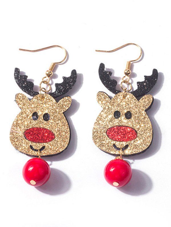 Boucles D'Oreilles Pendantes Motif Adorable Cerf de Noël en Paillettes et Perles - multicolor 