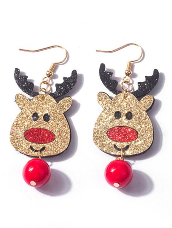 Boucles D'Oreilles Pendantes Motif Adorable Cerf de Noël en Paillettes et Perles - multicolor 