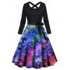Robe Mi-Longue Ligne A Croisée Ceinturée Flocon de Neige de Noël avec Nœud Papillon - multicolor XXL