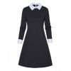 Mini Robe de Bureau Décontractée Contrastée Manches Longues à Col Relevé - Noir S