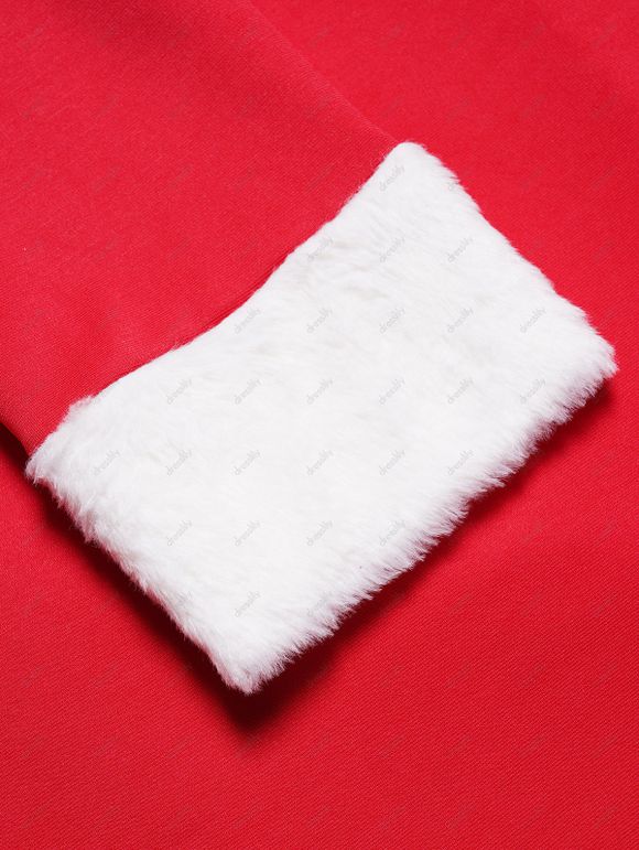 Mini Robe de Noël Ligne A Ceinturée Panneau en Fausse Fourrure à Epaule Dénudée de Noël - Rouge XL