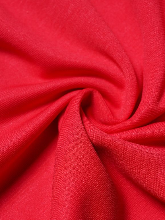 Mini Robe de Noël Ligne A Ceinturée Panneau en Fausse Fourrure à Epaule Dénudée de Noël - Rouge XL