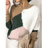 Pull Tressé Côtelé en Blocs de Couleurs à Goutte Epaule à Col Rond - multicolor A S