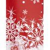 Ombre Snowflake Print Christmas Dress Faux Fur Bowknot Cold Shoulder High Waist Dress - RED L