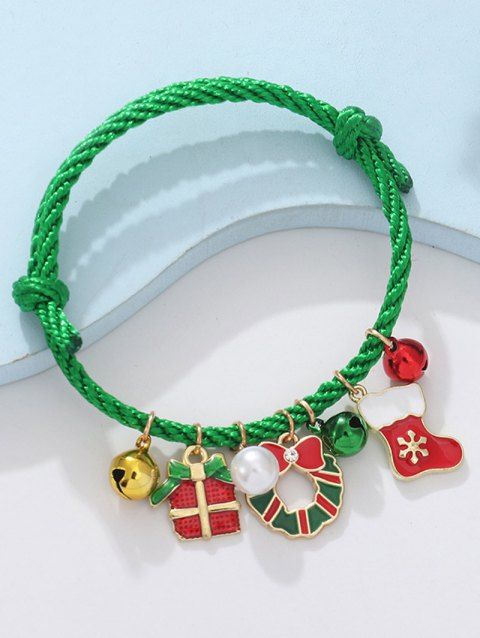 Bracelet à Breloques Réglable Motif Chaussette et Cloche de Noël pour Cadeau