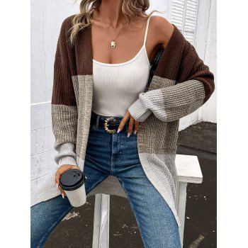 

Contrast Colorblock Cardigan Textured Full Sleeve Long Sweater Cardigan, Multicolor a