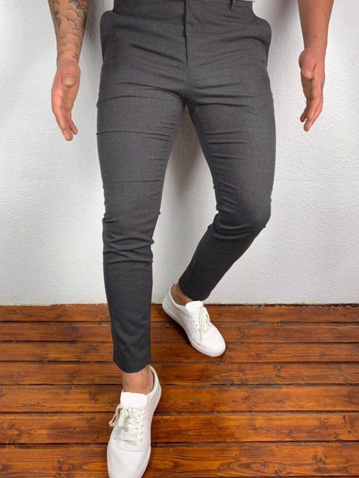 Pantalon Long Décontracté avec Multi-Poches Zippé à Cordon - Gris Foncé 2XL