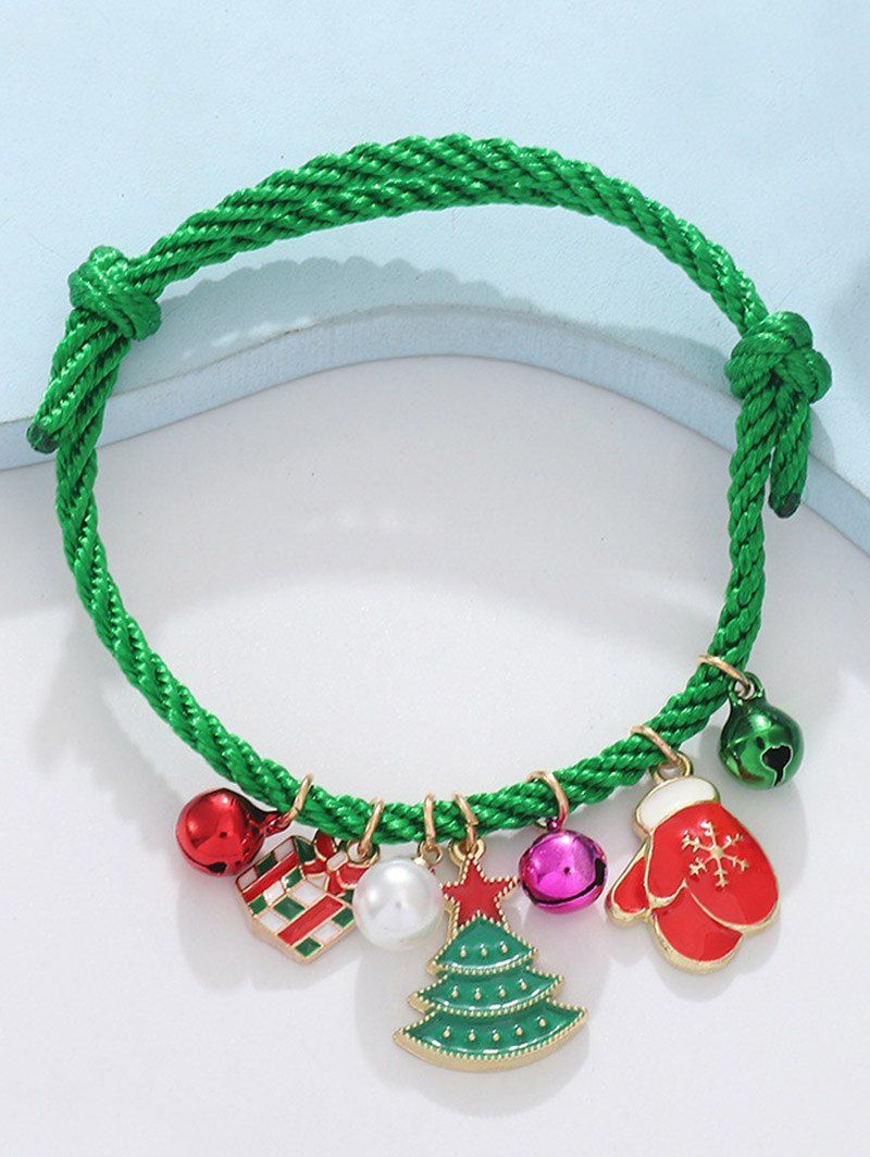 Bracelet Plaqué Chaîne Réglable en Fausse Perle avec Cadeau et Cloche de Noël - multicolor A 1PC