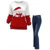 Cute Snowman Print Raglan Sleeve Sweatshirt And Dark Wash Flare Jeans Christmas Outfit - multicolor M