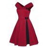 Mini Robe Courbe à Col Plongeant à Nœud Papillon à Mancherons Grande Taille - Rouge foncé 2X