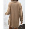 Drop Shoulder Mini Sweater Dress Plain Buttons Turndown Collar Long Sleeve Sweater Dress - LIGHT COFFEE M