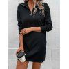 Drop Shoulder Mini Sweater Dress Long Sleeve Ring Zipper Knit Dress - BLACK L