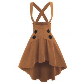 

Mock Button High-low Suspender Skirt, Coffee