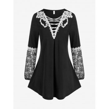 

Plus Size Lace Insert Tunic Top, Black