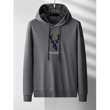 

Elk Letter Graphic Print Hoodie Kangaroo Pocket Drawstring Casual Hoodie, Multicolor