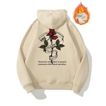 

Slogan Rose Graphic Flocking Liner Hoodie Drawstring Kangaroo Pocket Hoodie, Multicolor