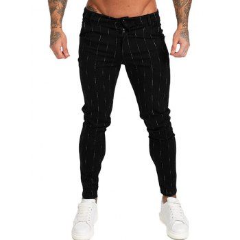 

Striped Print Suit Pants Zipper Fly Side Pockets Long Casual Chino Pants, Black