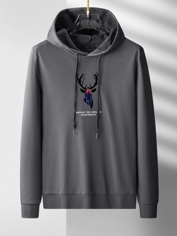 Sweat à Capuche Décontracté Graphique à Imprimé Cerf et Lettre avec Poche Kangourou - multicolor M