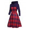 Ensemble de Mini Robe Ligne A à Carreaux Imprimé à Taille Haute et Top Boléro à Capuche Deux Pièces - Concorde M