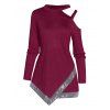 Haut Asymétrique Brillant Epaule Dénudée à Manches Longues à Paillettes - Rouge foncé 3XL