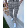 Pantalon Chino Long Décontracté à Carreaux Imprimé Zippé avec Poches - Gris S