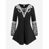 Blouse Tunique en Dentelle Insérée de Grande Taille - Noir 2X