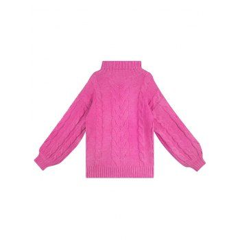 Cable Knit Sweater Plain Color Pullover Turtleneck Long Sleeve Drop Shoulder Sweater