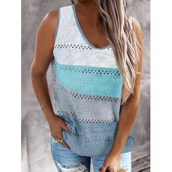 

Contrast Colorblock Knitted Vest Hollow Out Slit Hem V Neck Knit Vest, Blue