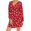 Floral Allover Print Wrap Dress Long Sleeve Plunging Neck Mini Dress - RED XL
