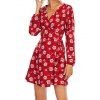Floral Allover Print Wrap Dress Long Sleeve Plunging Neck Mini Dress - RED XL