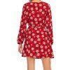 Mini Robe Portefeuille Courte à Imprimé Florale à Col Plongeant à Manches Longues - Rouge M