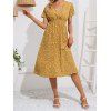 Vacation Dress Flower Print Dress V Neck Surplice High Waisted A Line Midi Dress - DEEP YELLOW M
